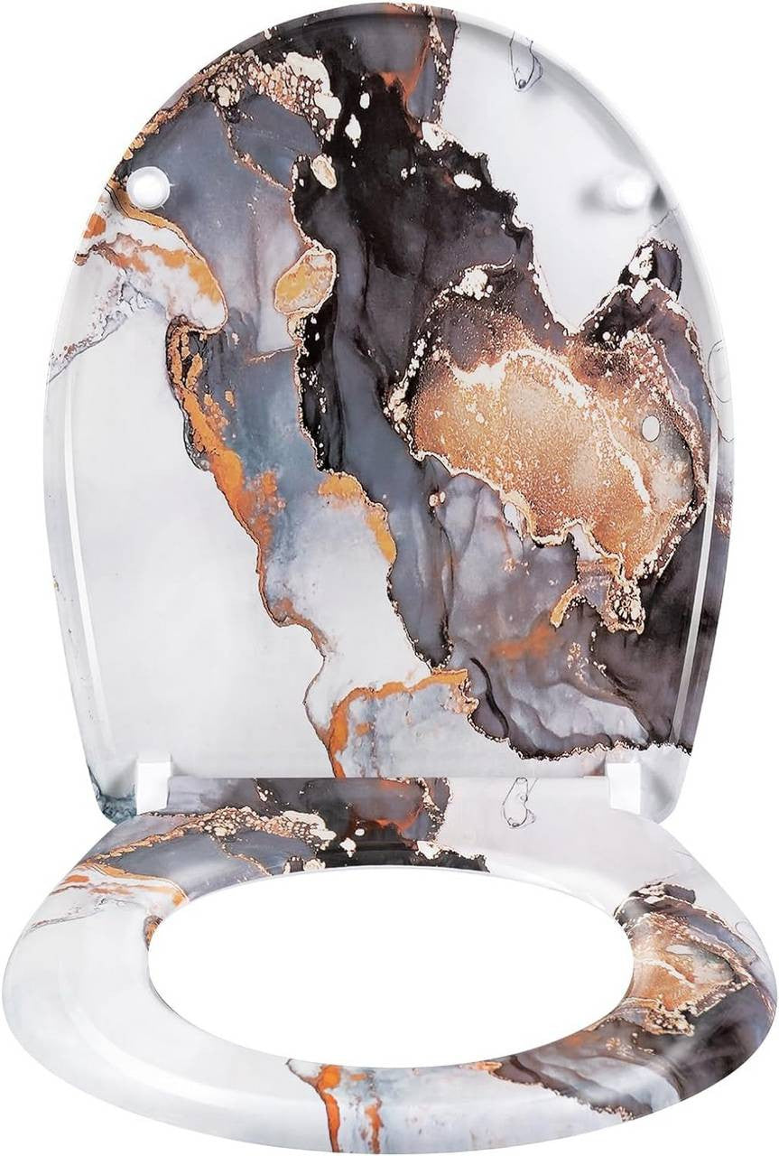 24goodz Toilet Seat - Soft-Close Mechanism - Easy to Clean - Duroplast - For Everyone - Abstract Marble Pattern