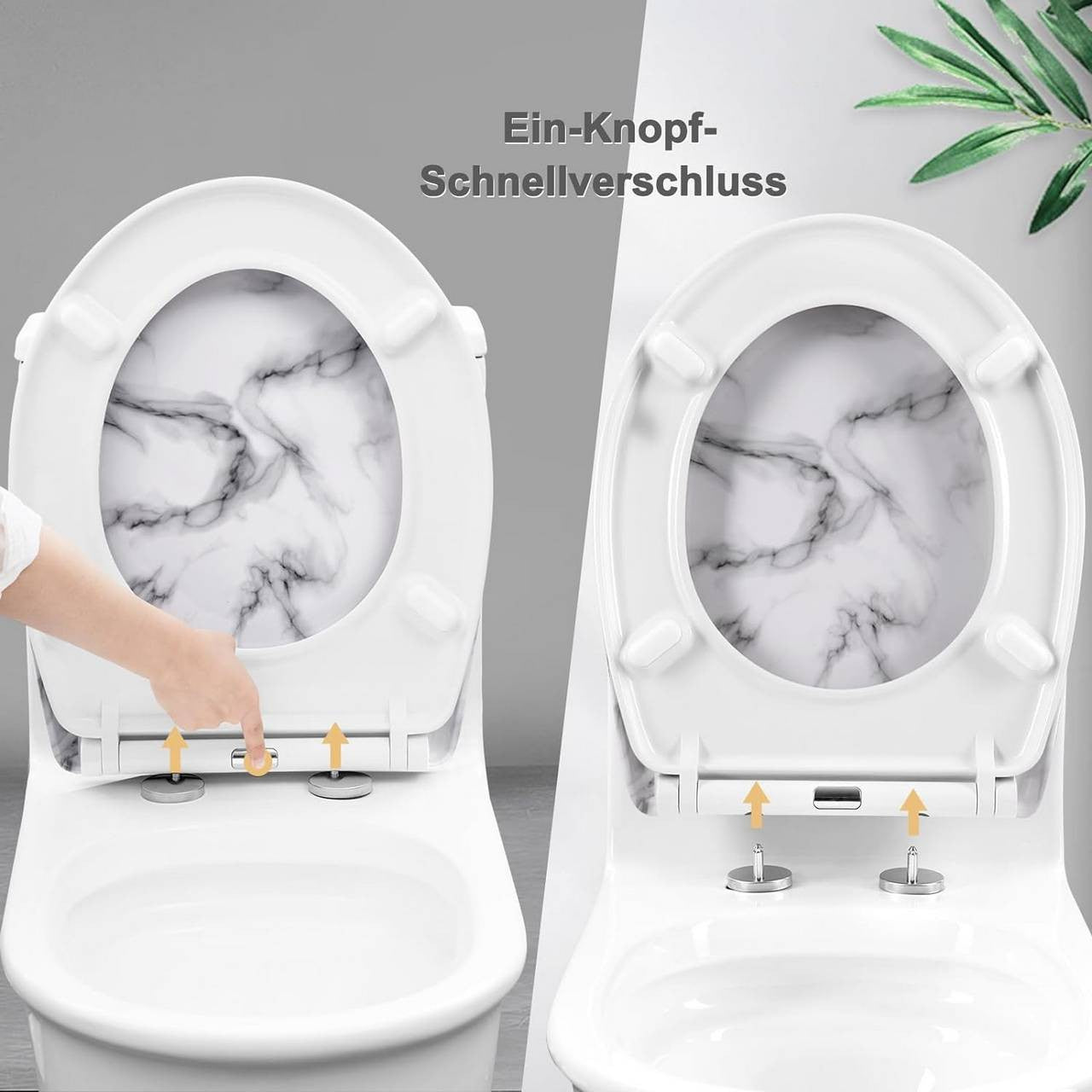24goodz Toilet Seat - Soft Close Mechanism - Easy to Clean - Thermoset and Stainless Steel - White Marble Pattern