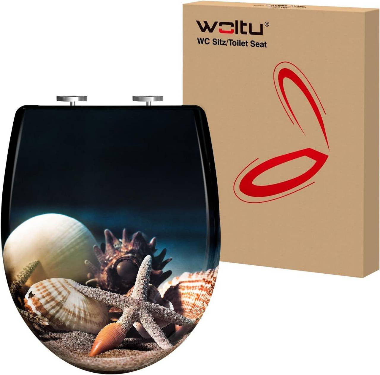 24goodz Soft-Close Toilet Seat - Quiet and Gentle Closure - Duroplast - Suitable for Standard O-Shaped Toilets - Sea Pattern