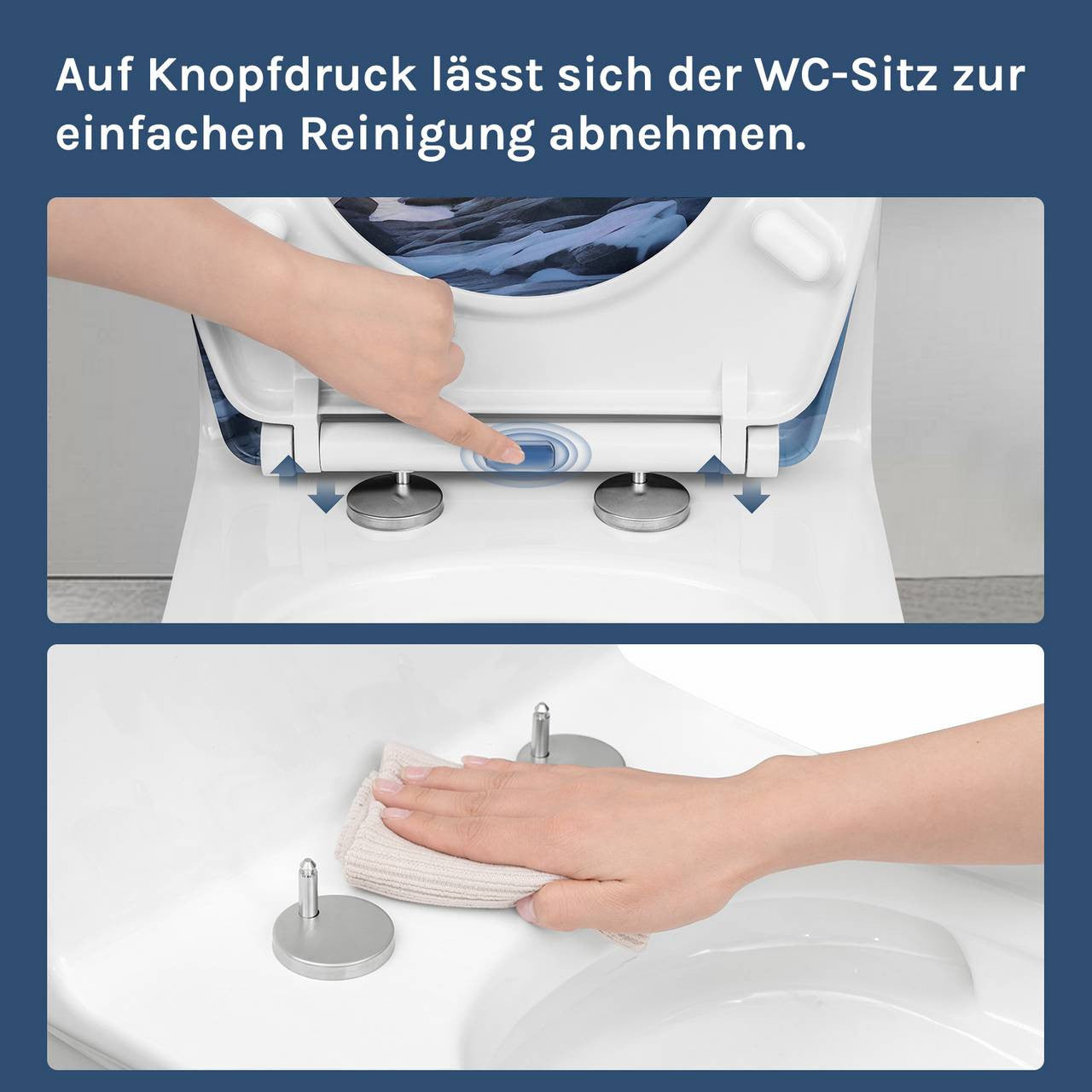 24goodz Toilet Seat with Soft-Close Mechanism - Durable and Easy to Clean - Duroplast - For Everyone - Lighthouse Pattern
