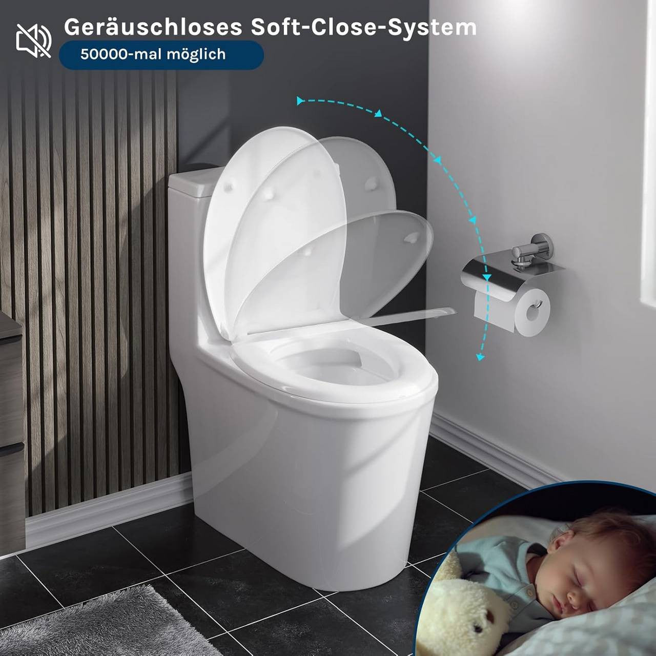 24goodz Toilet Seat - Soft-Close Mechanism for Silent Comfort - Durable Duroplast - White - O-Shaped