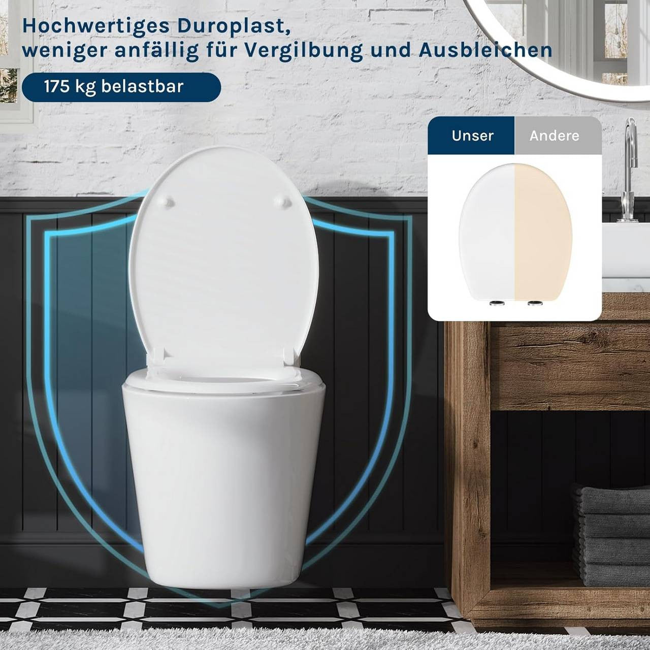 24goodz Toilet Seat - Soft-Close Mechanism for Silent Comfort - Durable Duroplast - White - O-Shaped