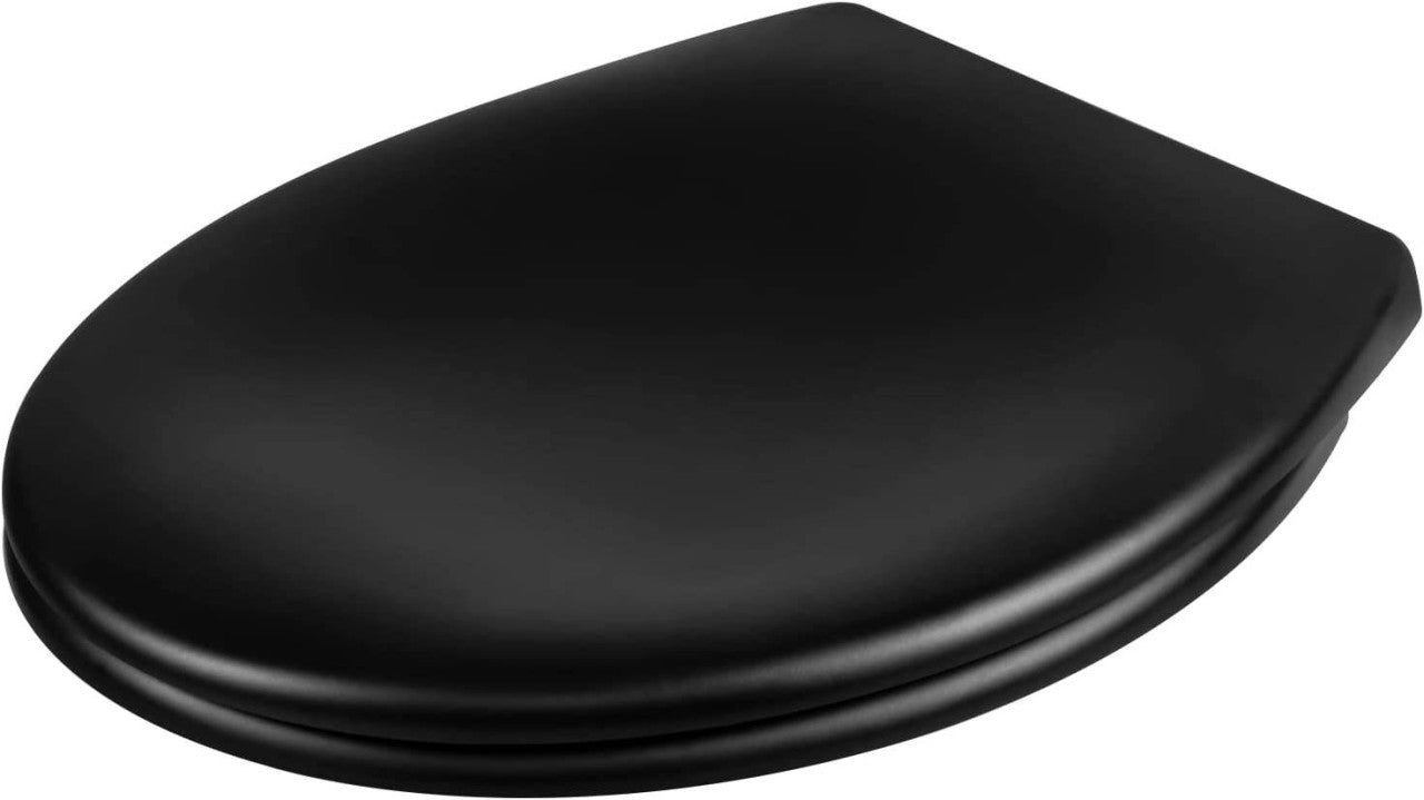 24goodz Premium Toilet Seat - Soft-Close Mechanism for Quiet Use - Durable Duroplast - Universal Fit for Oval Toilets - Matte Black