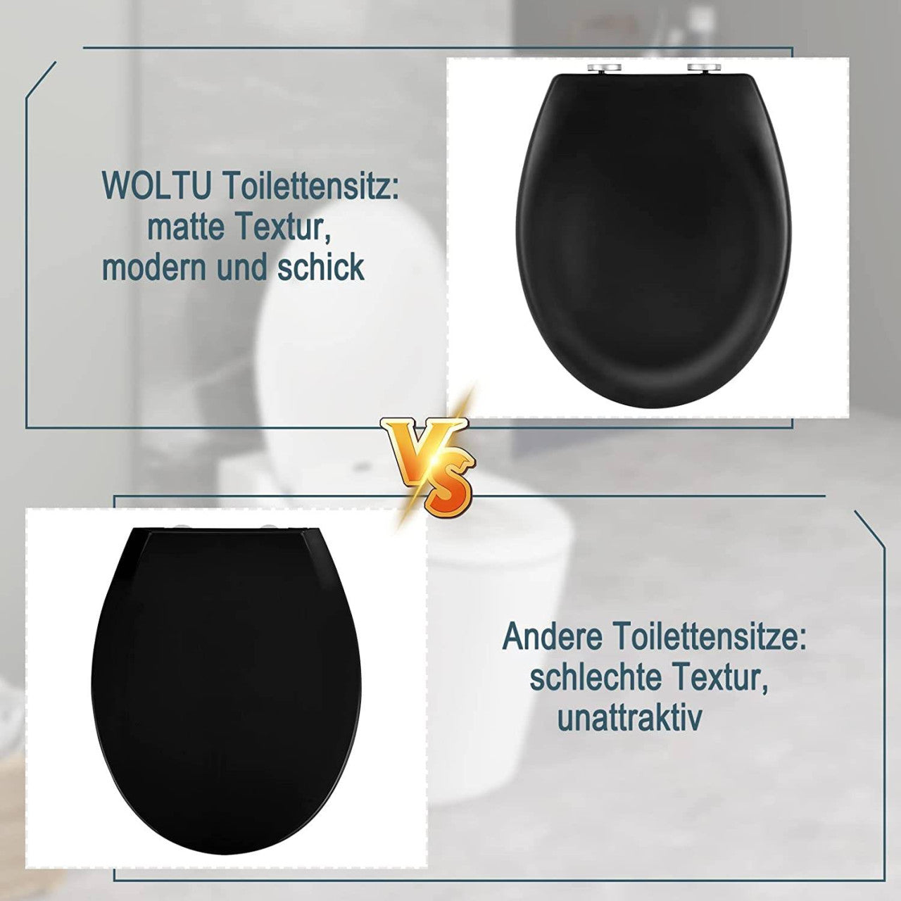 24goodz Premium Toilet Seat - Soft-Close Mechanism for Quiet Use - Durable Duroplast - Universal Fit for Oval Toilets - Matte Black
