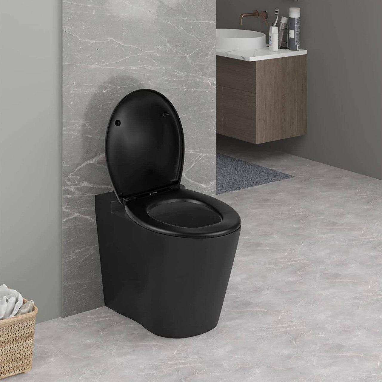 24goodz Premium Toilet Seat - Soft-Close Mechanism for Quiet Use - Durable Duroplast - Universal Fit for Oval Toilets - Matte Black
