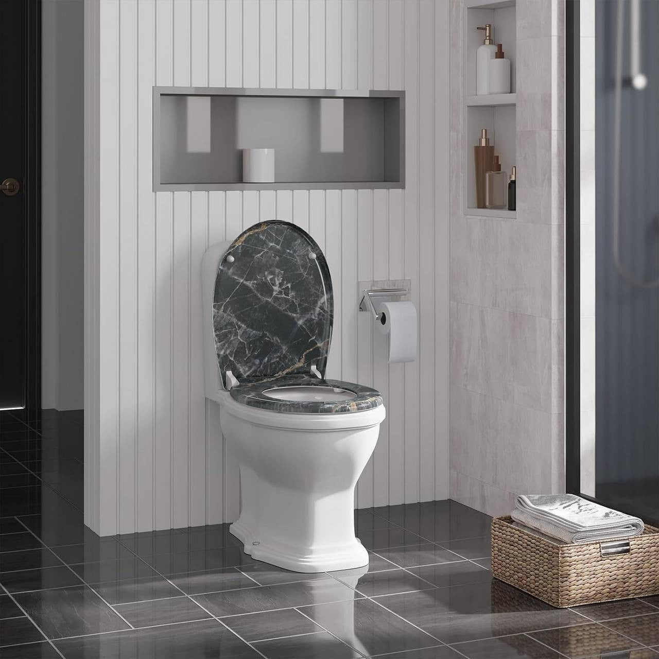 24goodz Soft-Close Toilet Seat - Quiet Closure - Easy Installation - Duroplast - Universal Fit - 37.1 x 45.5 cm