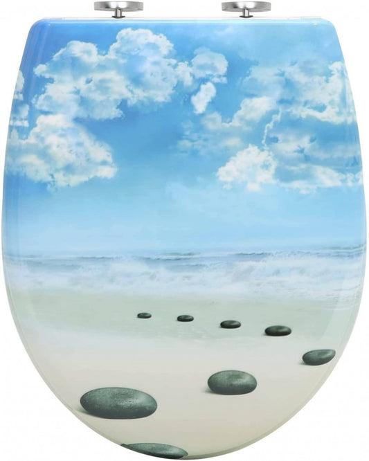 24goodz Toilet Seat - Soft-Close Mechanism - Easy to Clean - Duroplast - Suitable for Standard O-Shaped Toilets - Blue Sky
