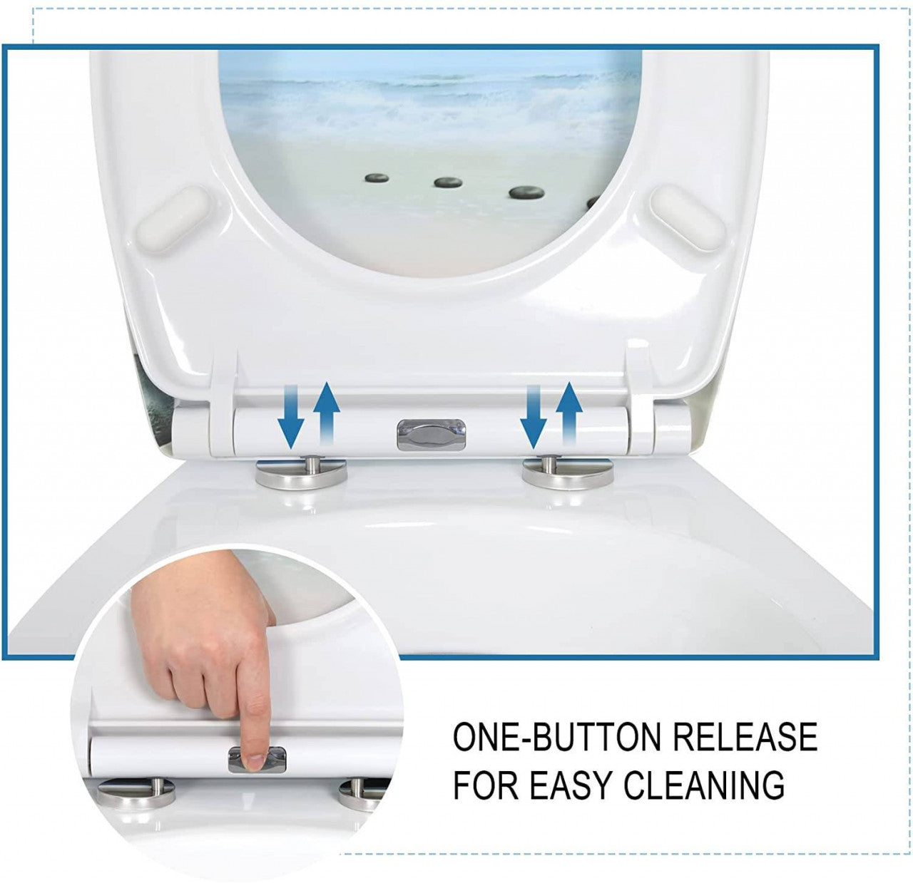 24goodz Toilet Seat - Soft-Close Mechanism - Easy to Clean - Duroplast - Suitable for Standard O-Shaped Toilets - Blue Sky