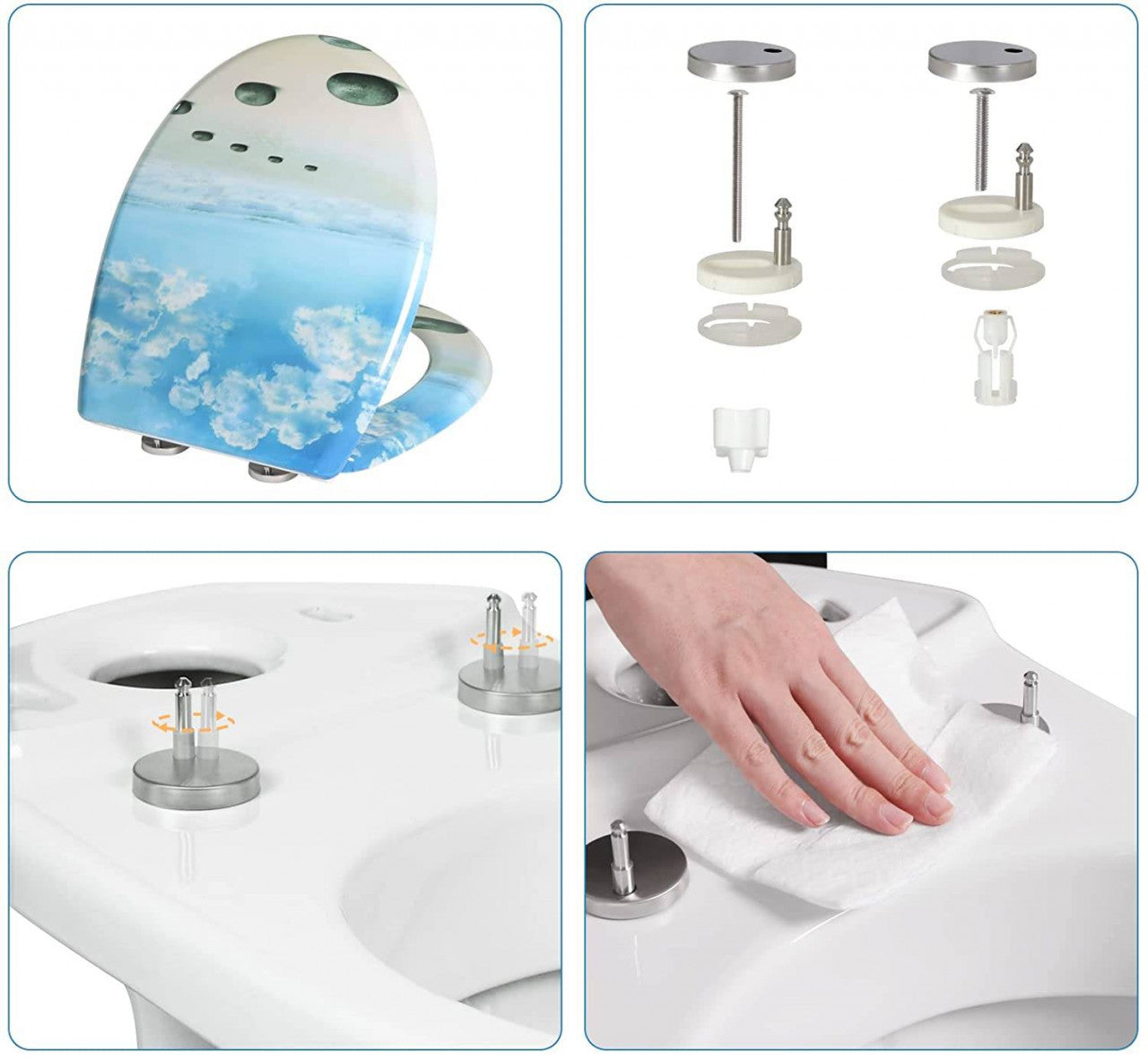 24goodz Toilet Seat - Soft-Close Mechanism - Easy to Clean - Duroplast - Suitable for Standard O-Shaped Toilets - Blue Sky