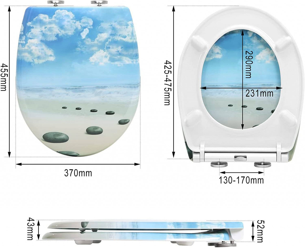 24goodz Toilet Seat - Soft-Close Mechanism - Easy to Clean - Duroplast - Suitable for Standard O-Shaped Toilets - Blue Sky