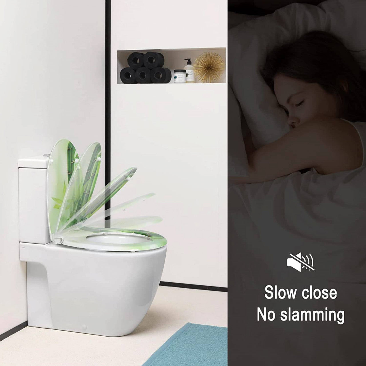 24goodz Soft-Close Toilet Seat - Easy to Clean - Durable Duroplast - For Standard Oval Toilets - Printed White
