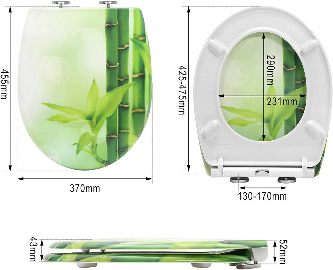 24goodz Soft-Close Toilet Seat - Easy to Clean - Durable Duroplast - For Standard Oval Toilets - Printed White