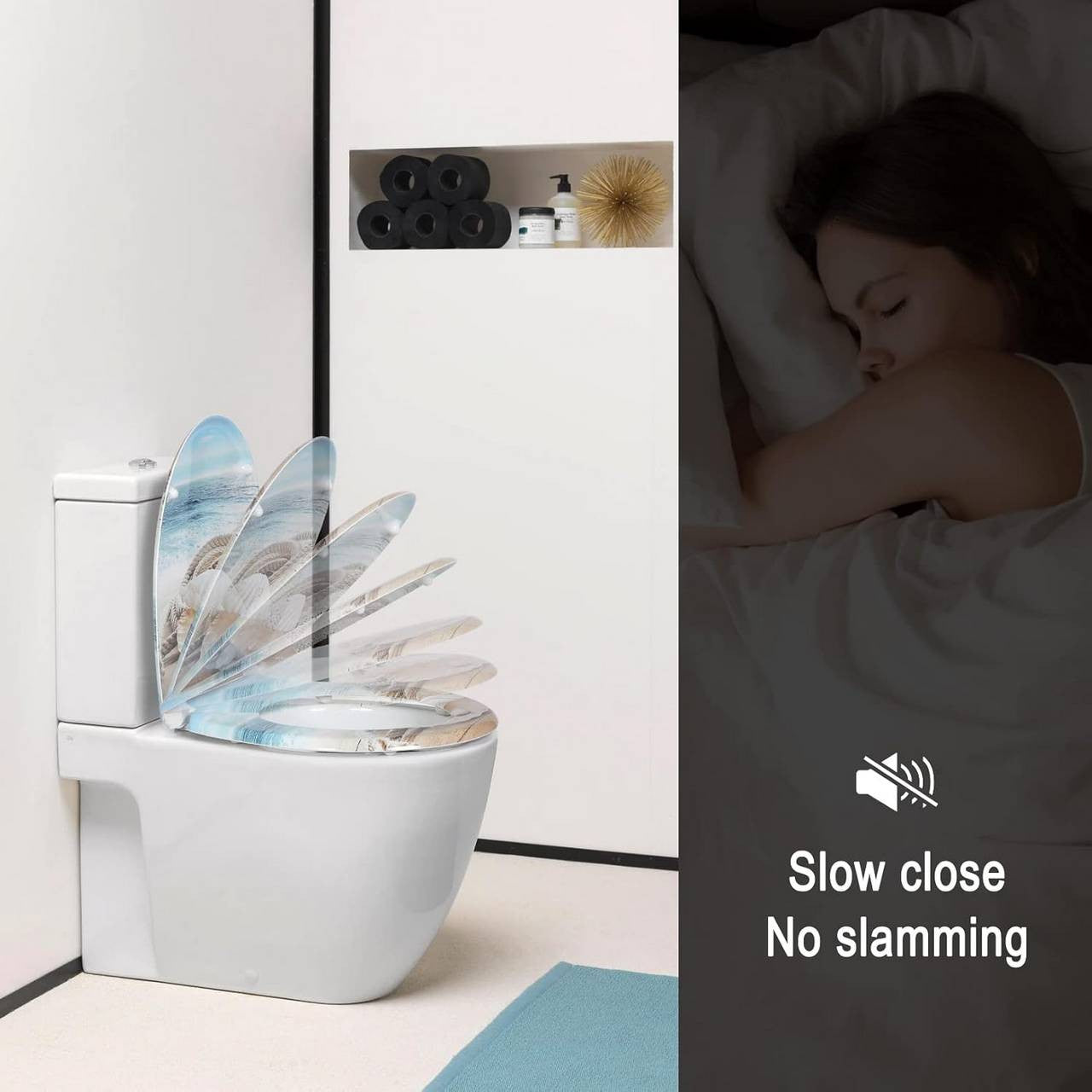 24goodz Soft-Close Toilet Seat - Whisper-Quiet Closure - Duroplast - Universal Oval Shape - White
