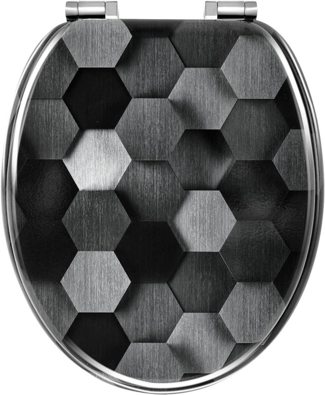 24goodz Soft Close Toilet Seat - Automatic Lowering Mechanism - Sturdy MDF - For Standard O-Shaped Toilets - Grey Honeycomb Pattern