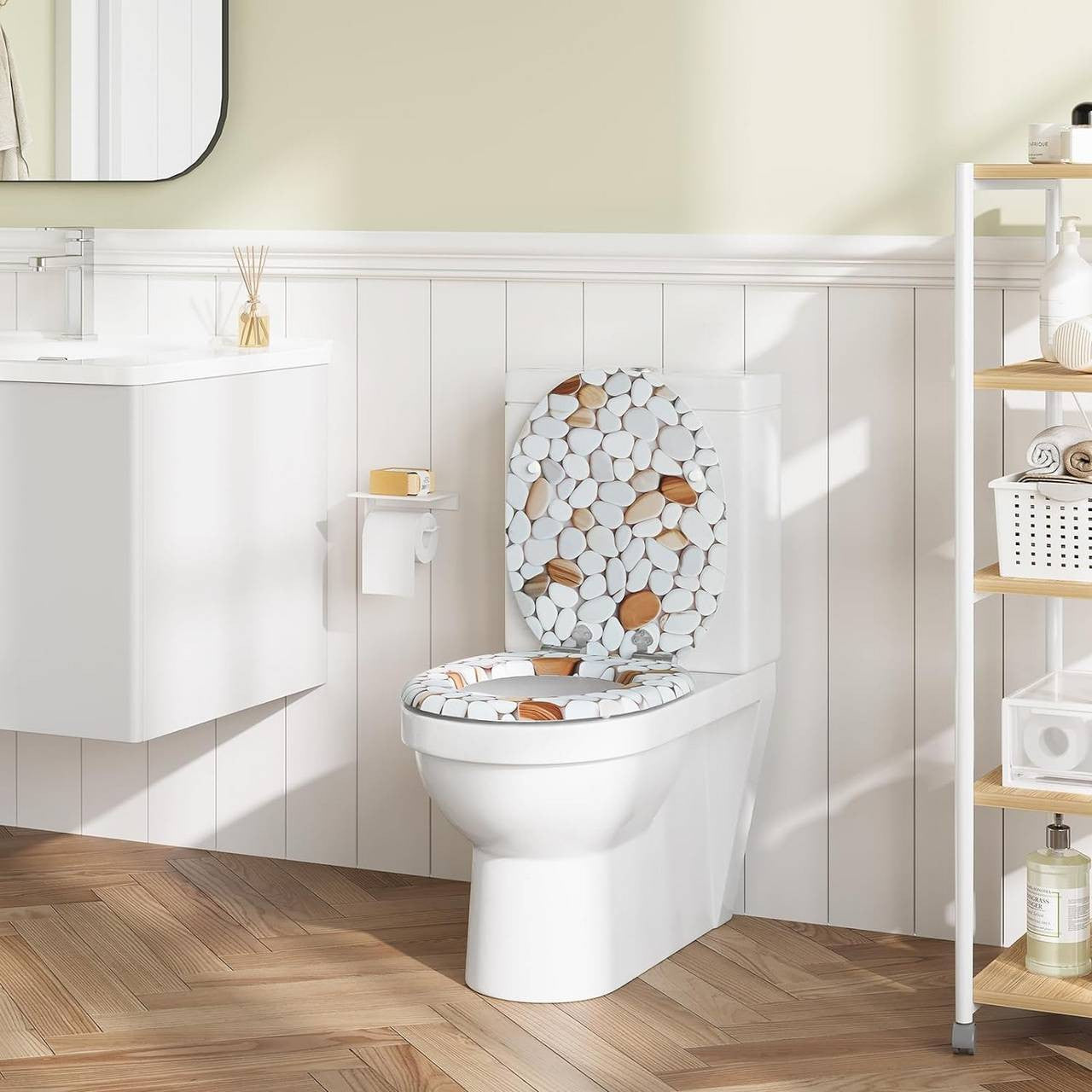 24goodz Soft Close Toilet Seat - Quiet and Gentle Closing - MDF - For Standard O-Shaped Toilets - 37.8 x 43.5 cm