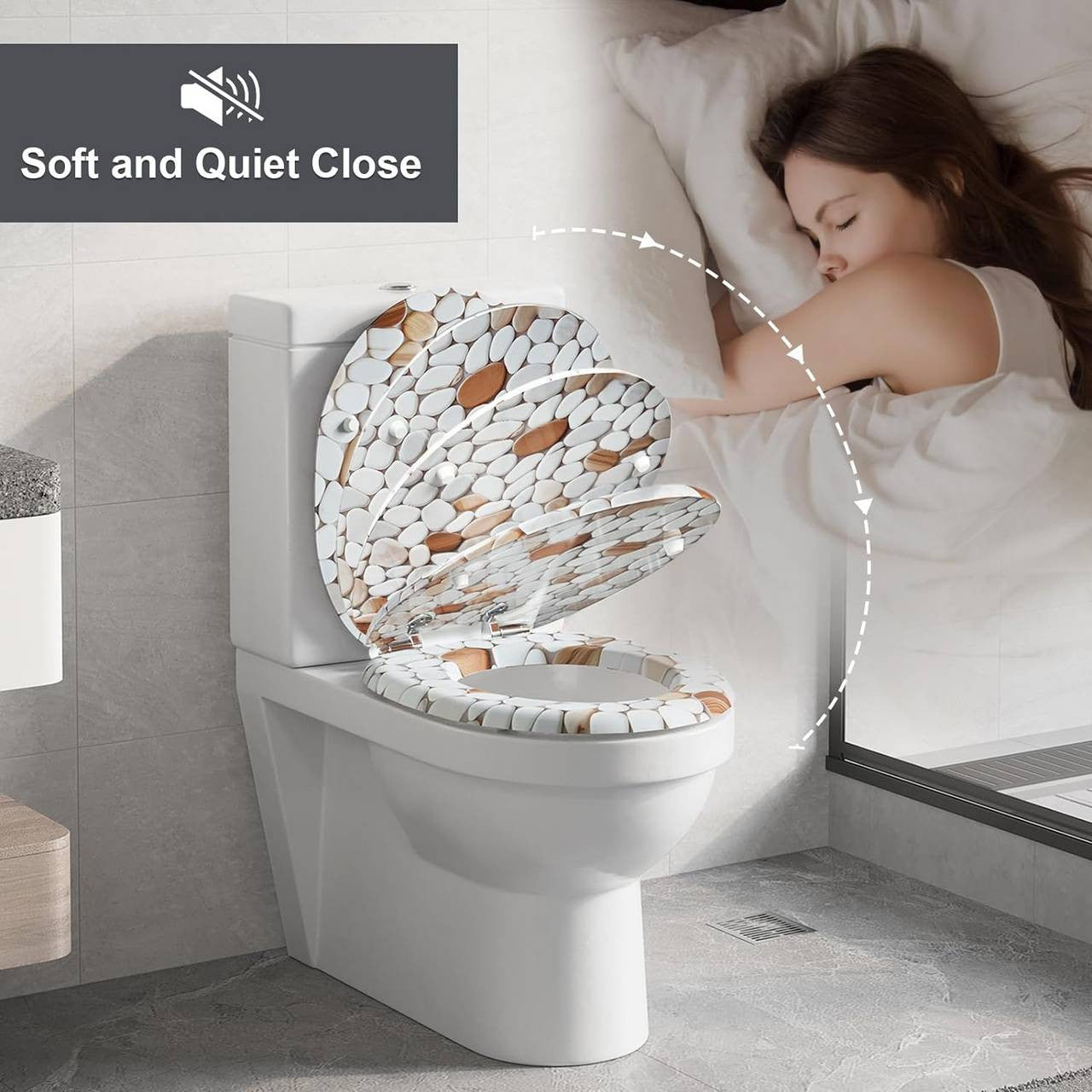 24goodz Soft Close Toilet Seat - Quiet and Gentle Closing - MDF - For Standard O-Shaped Toilets - 37.8 x 43.5 cm