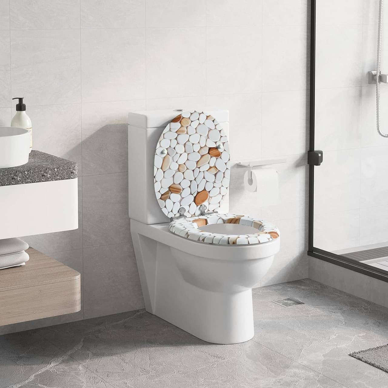 24goodz Soft Close Toilet Seat - Quiet and Gentle Closing - MDF - For Standard O-Shaped Toilets - 37.8 x 43.5 cm