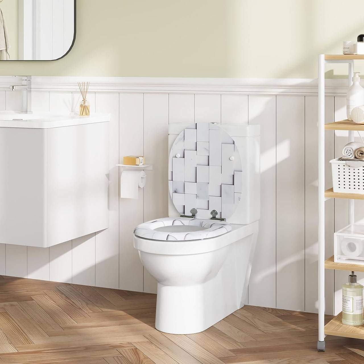 24goodz Soft Close Toilet Seat - Quiet and Gentle Closure - MDF - For Standard O-Shaped Toilets - 37.8 x 43.5 cm