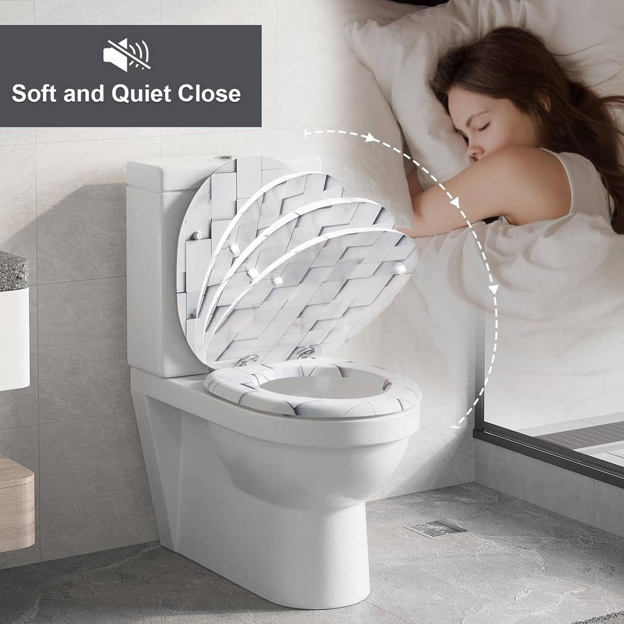 24goodz Soft Close Toilet Seat - Quiet and Gentle Closure - MDF - For Standard O-Shaped Toilets - 37.8 x 43.5 cm
