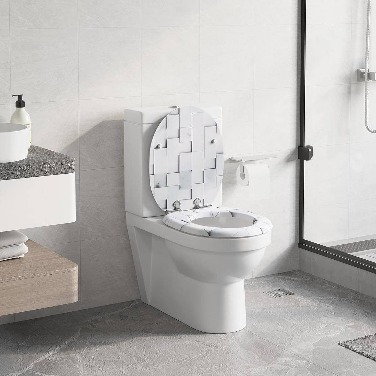 24goodz Soft Close Toilet Seat - Quiet and Gentle Closure - MDF - For Standard O-Shaped Toilets - 37.8 x 43.5 cm