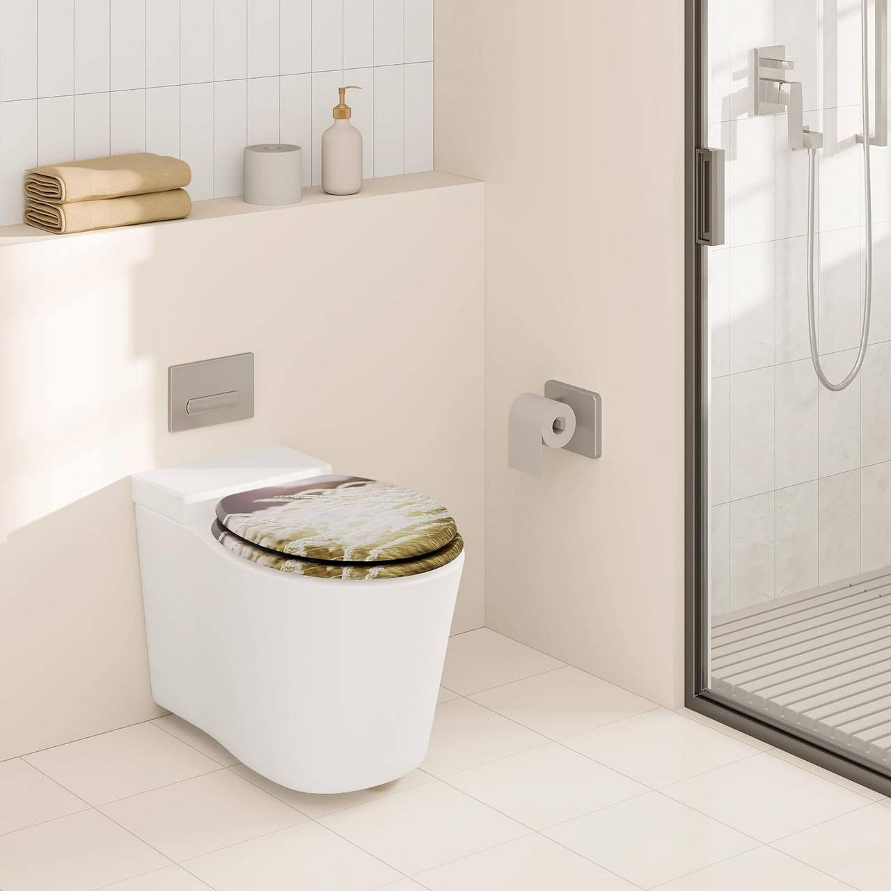 24goodz Soft-Close Toilet Seat - Silent Closing Mechanism - Easy to Clean - MDF - Universal Fit - White