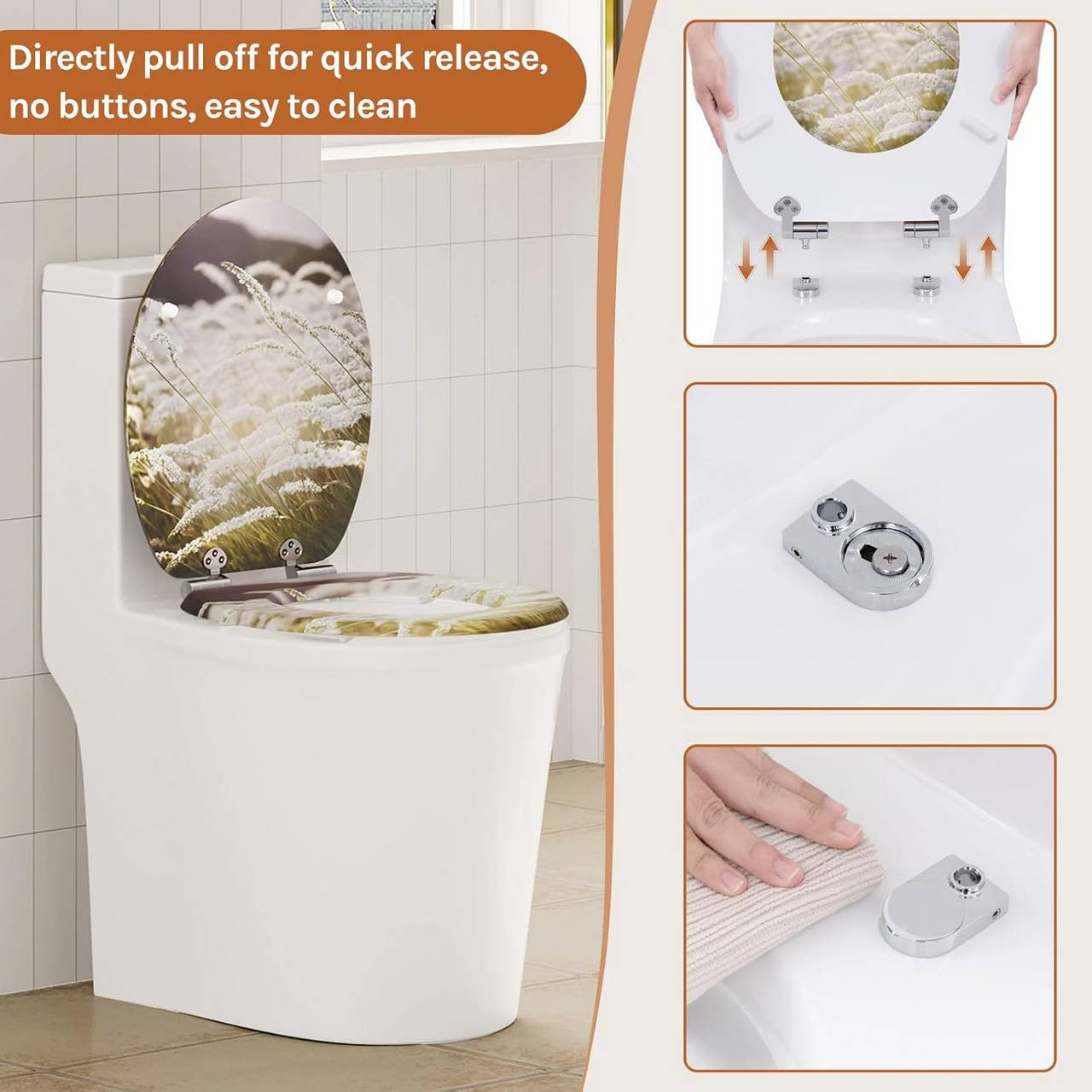 24goodz Soft-Close Toilet Seat - Silent Closing Mechanism - Easy to Clean - MDF - Universal Fit - White