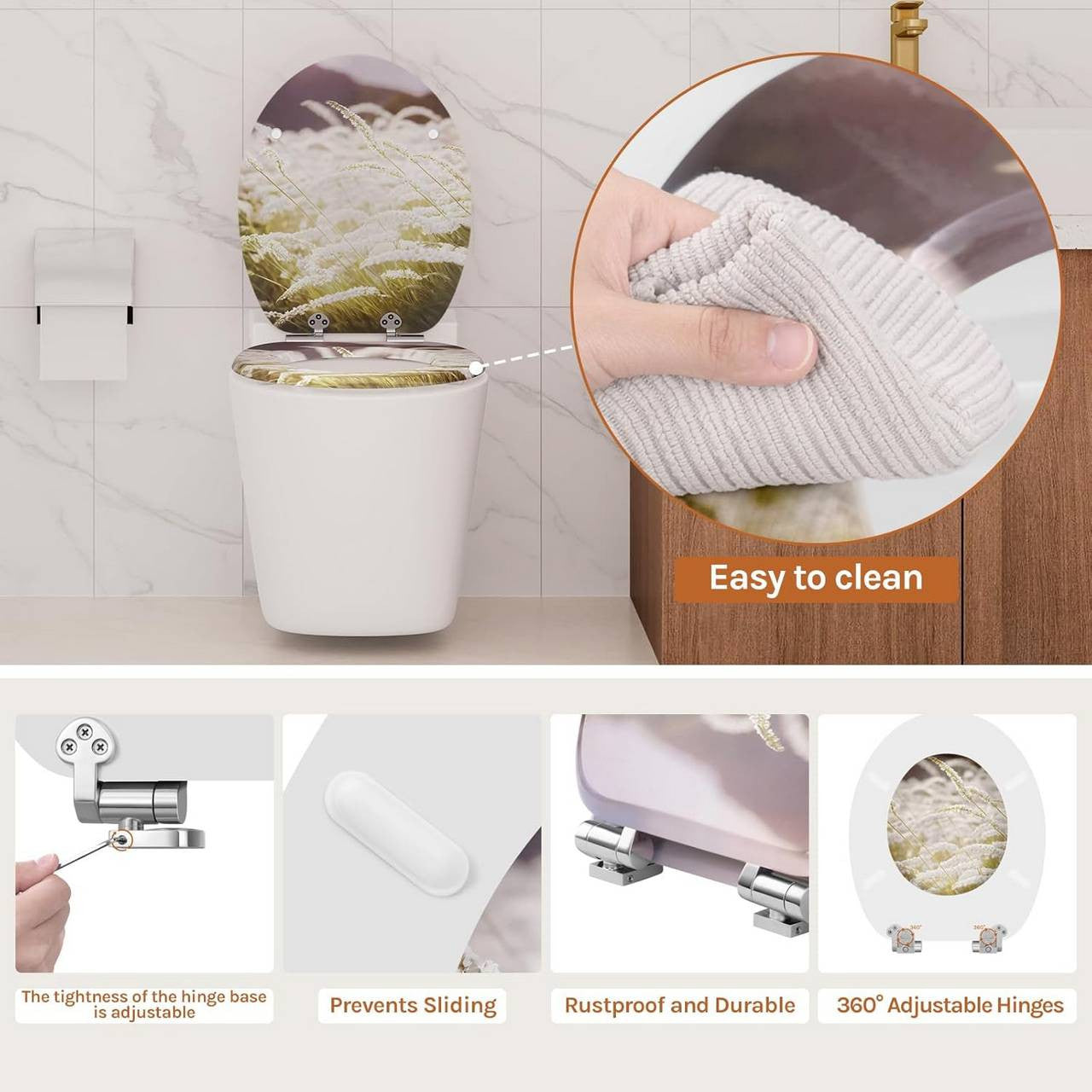 24goodz Soft-Close Toilet Seat - Silent Closing Mechanism - Easy to Clean - MDF - Universal Fit - White