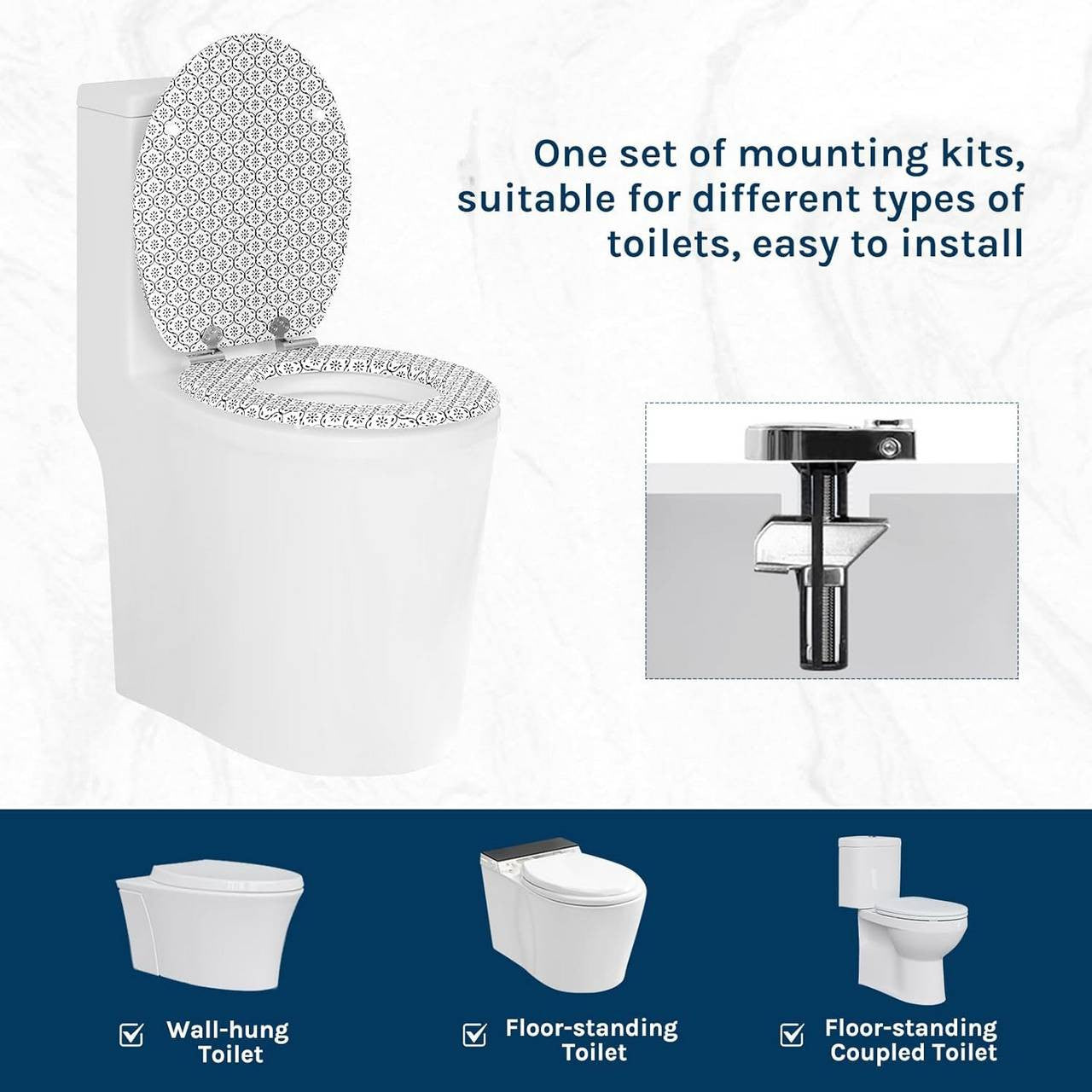 24goodz Soft-Close Toilet Seat - Silent Drop Mechanism - Easy to Clean - MDF - For All O-Shaped Toilets - 46 x 37.5 cm