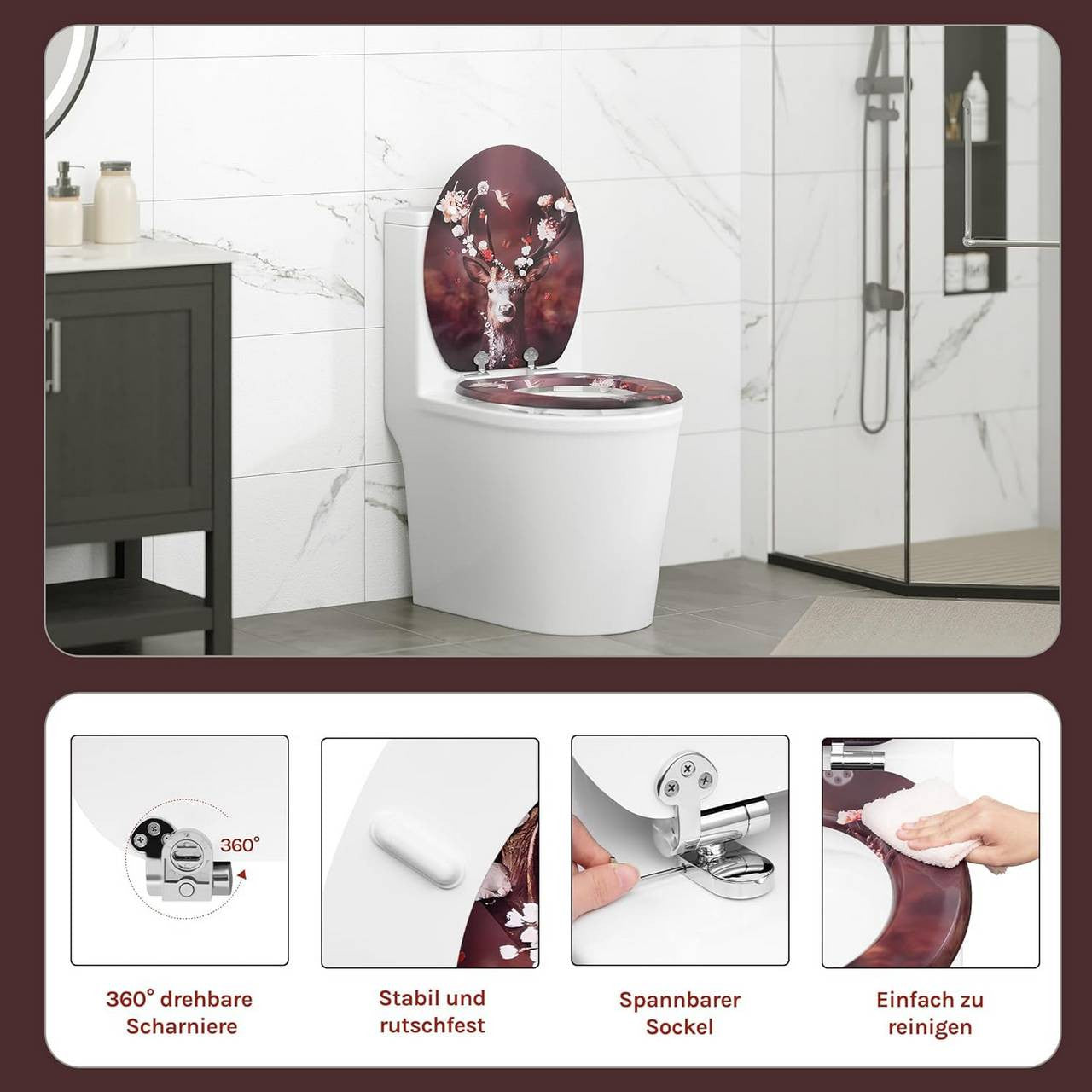 24goodz Soft-Close Toilet Seat - Quiet and Safe Closing - MDF - For Everyone - O-Shaped - 46 x 37.5 cm