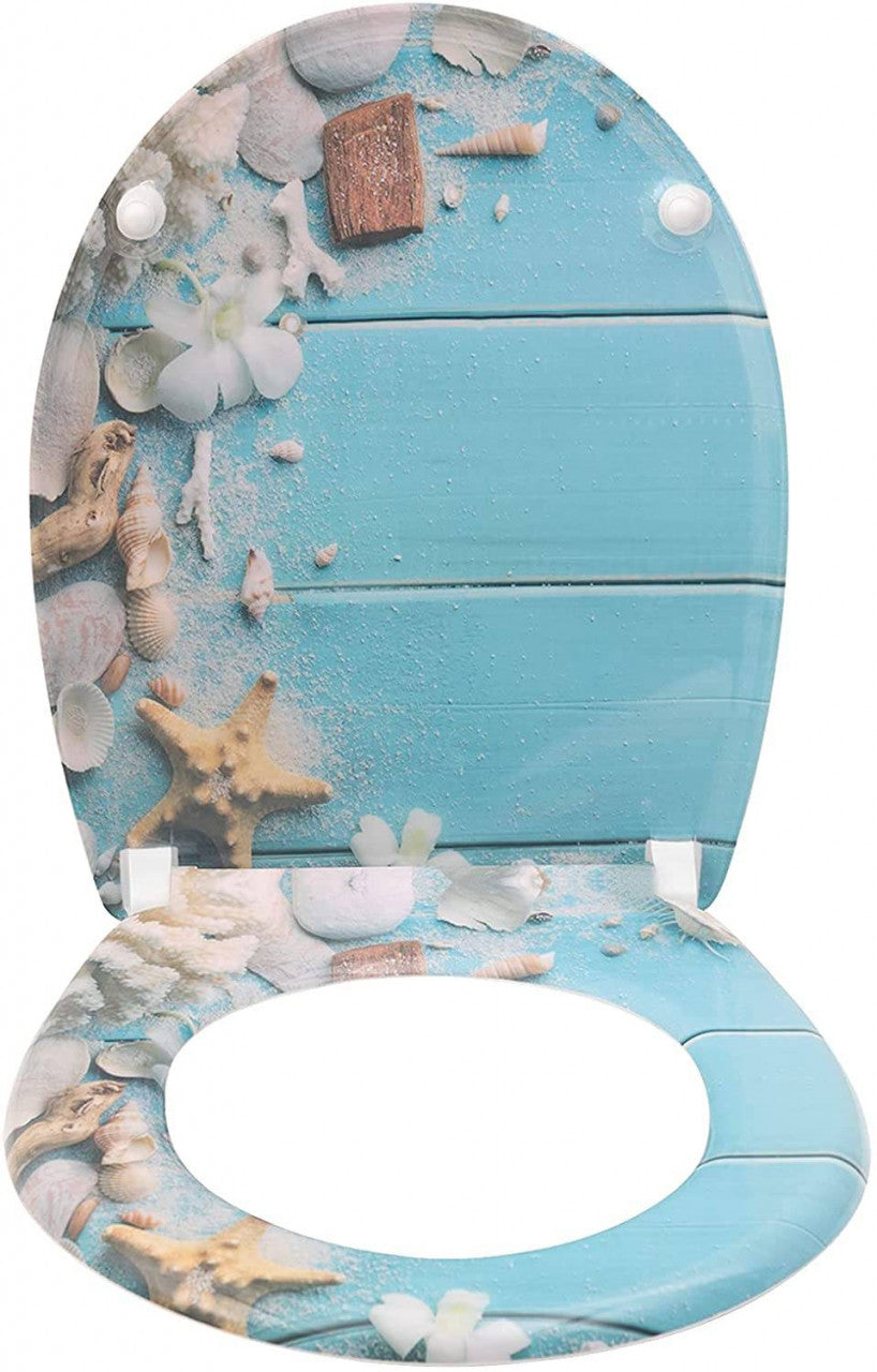 24goodz Soft-Close Toilet Seat - Easy to Clean - Durable Duroplast - For Standard Oval Toilets - Printed + White