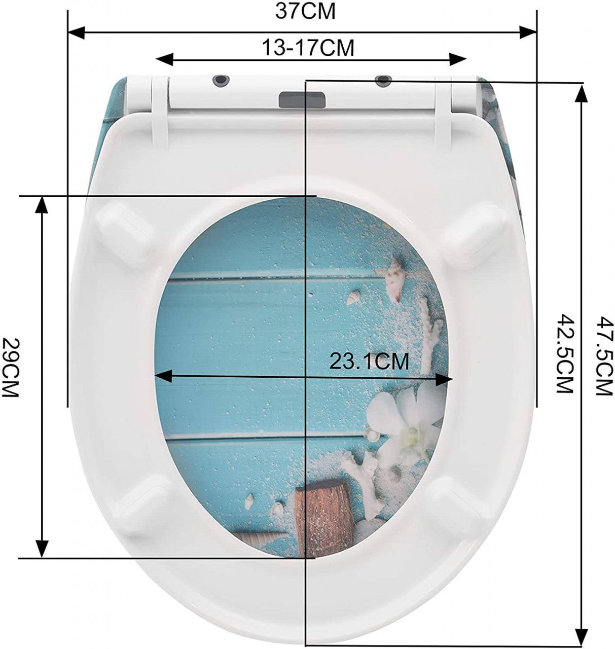 24goodz Soft-Close Toilet Seat - Easy to Clean - Durable Duroplast - For Standard Oval Toilets - Printed + White