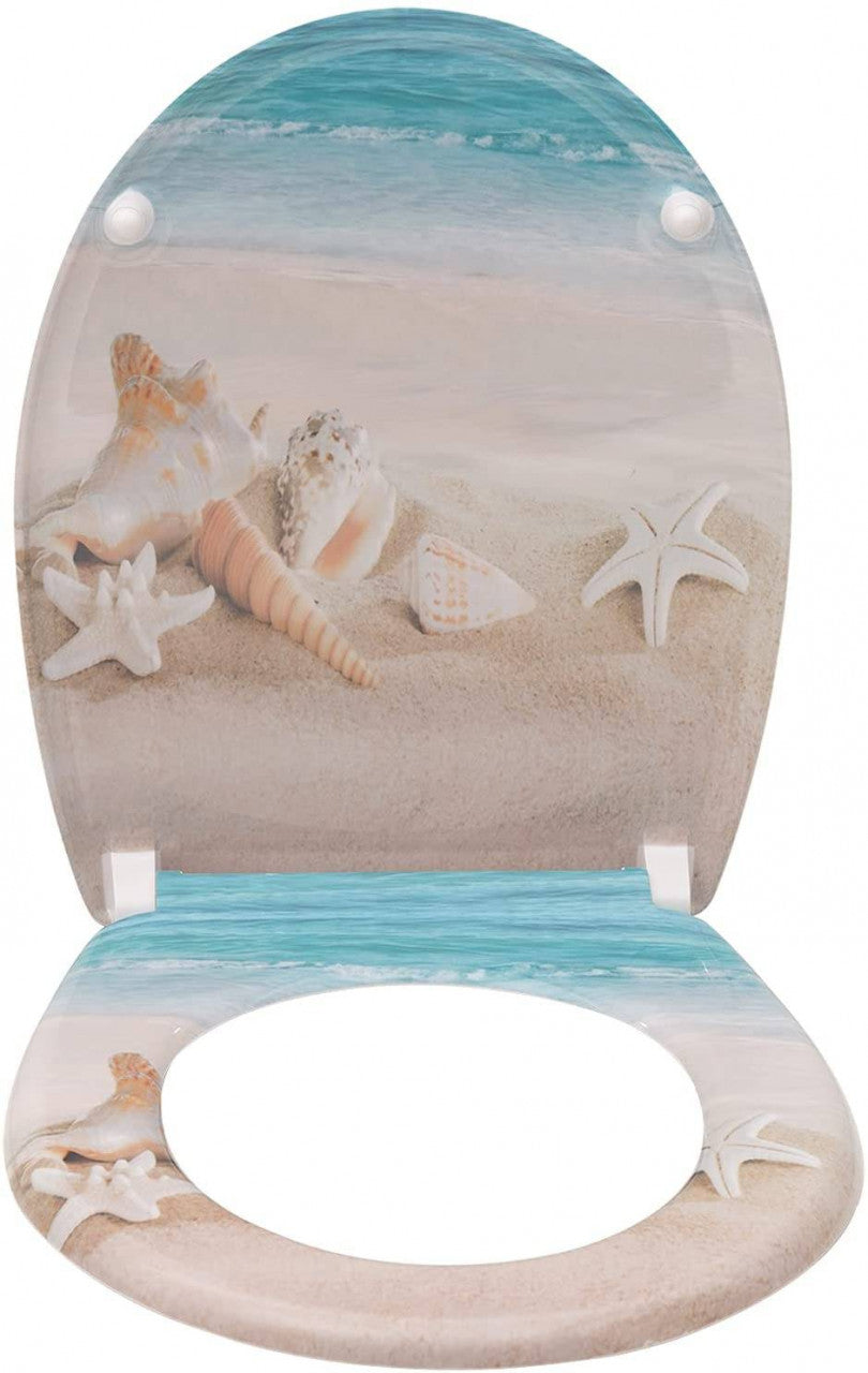 24goodz Toilet Seat with Soft-Close Mechanism - Durable and Easy to Clean - Duroplast - Suitable for Standard O-Shaped Toilets - Better Sand Beach