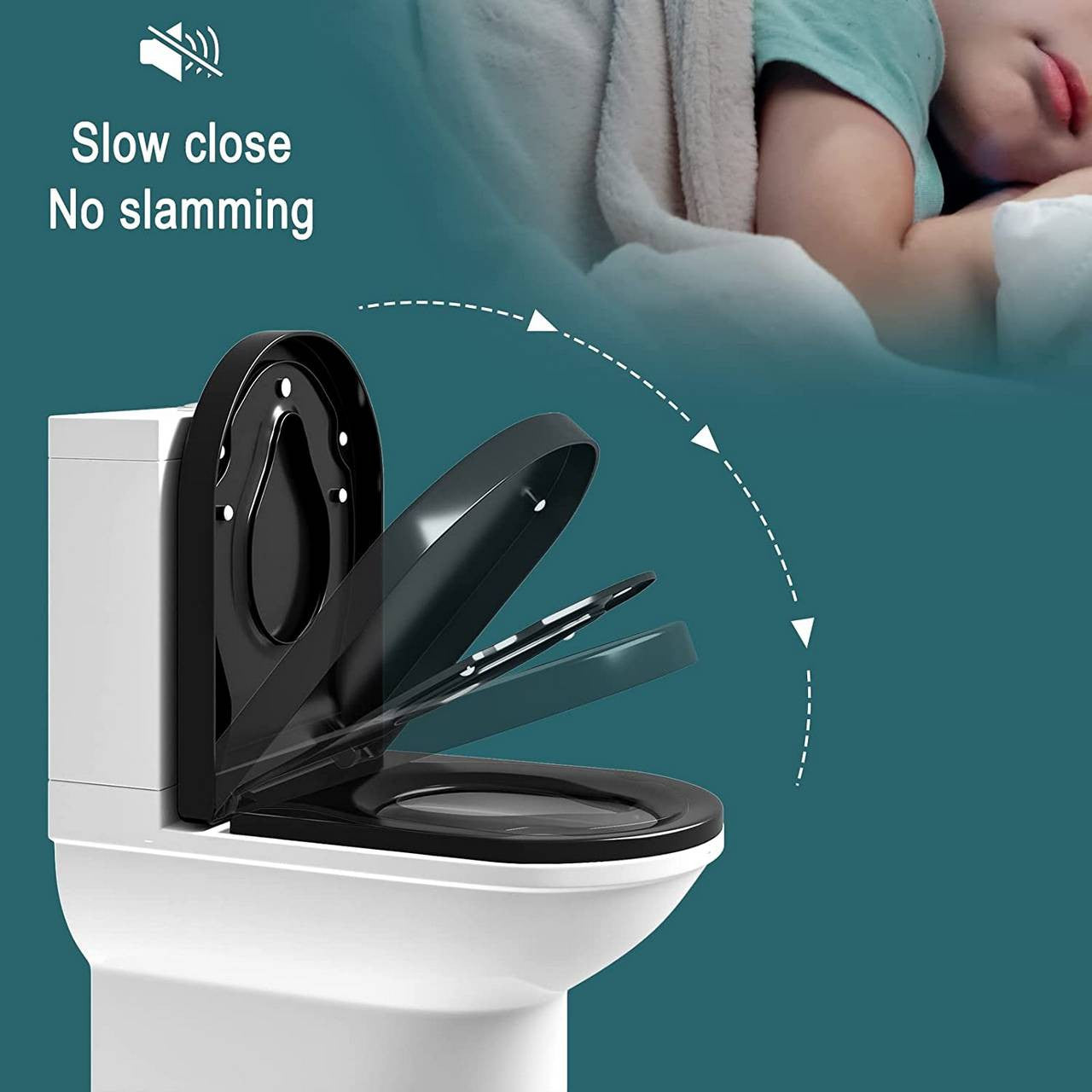 24goodz Family Toilet Seat with Child Seat - Soft-Close Mechanism - Durable Plastic - For Families - Black/White