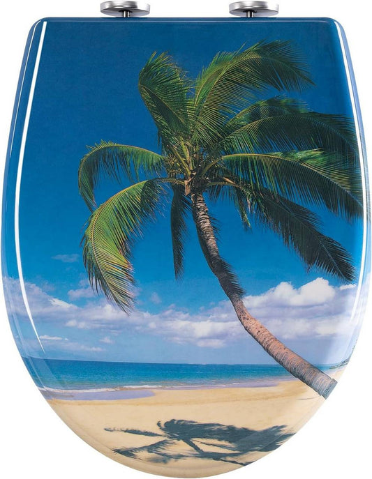 24goodz Oval Soft-Close Toilet Seat - Durable Duroplast - Easy to Clean - Duroplast - For Standard O-Shaped Toilets - Sea Pattern