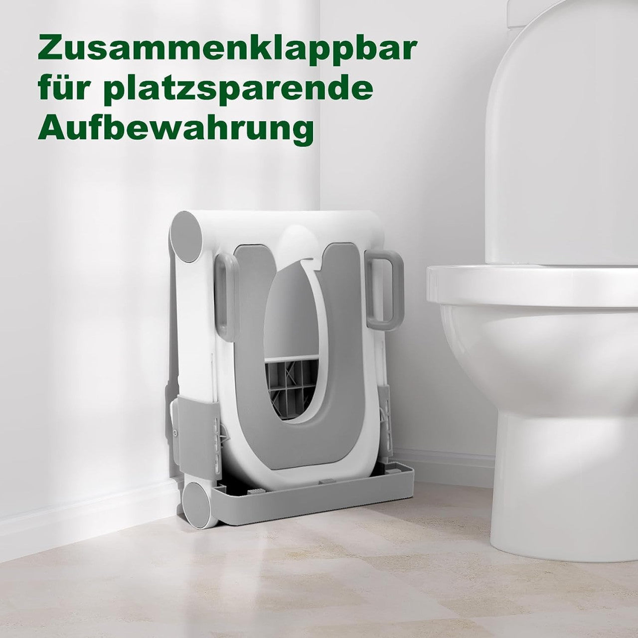 24goodz Kids Toilet Seat with Foldable Steps - Space-Saving Design - High-Quality PP - For Children - White + Grey