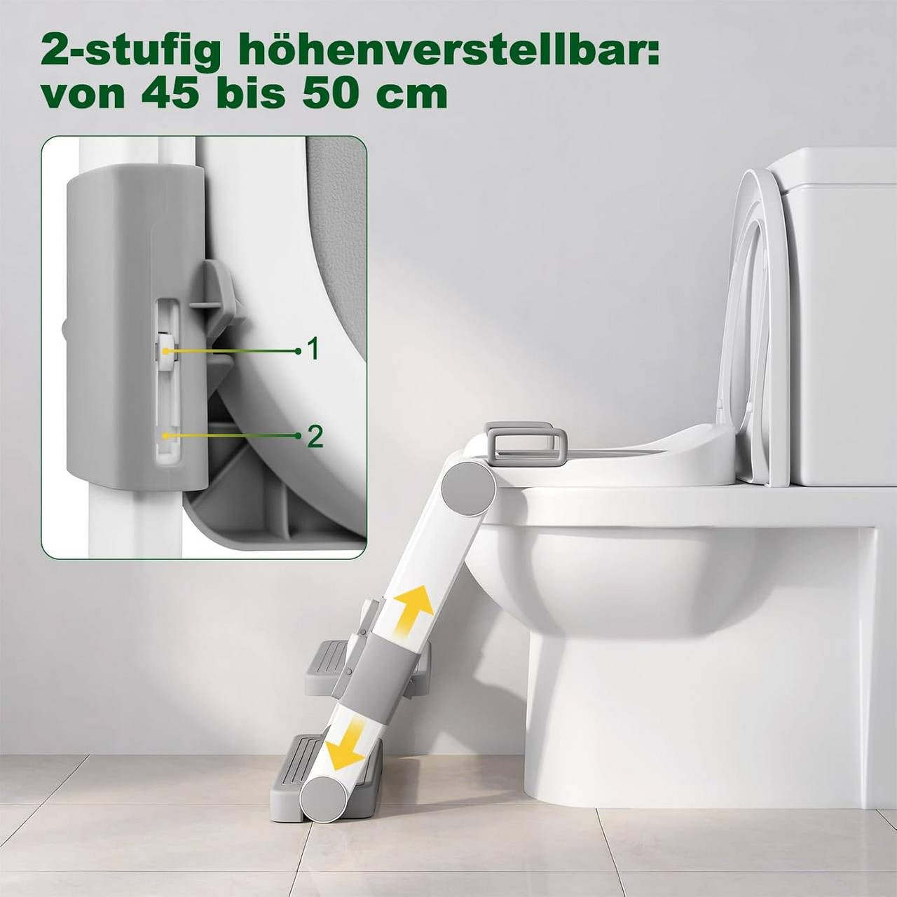 24goodz Kids Toilet Seat with Foldable Steps - Space-Saving Design - High-Quality PP - For Children - White + Grey