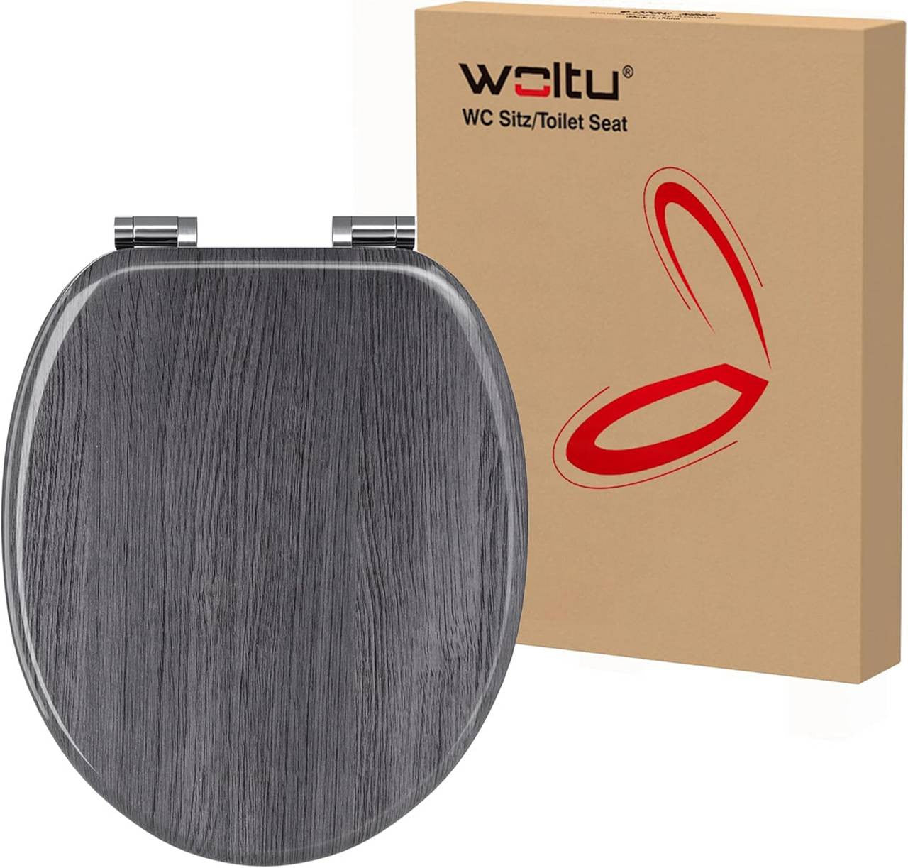 24goodz Soft-Close Toilet Seat - Durable MDF Construction - Easy Installation - MDF - For Standard Toilets - Grey Wood Pattern