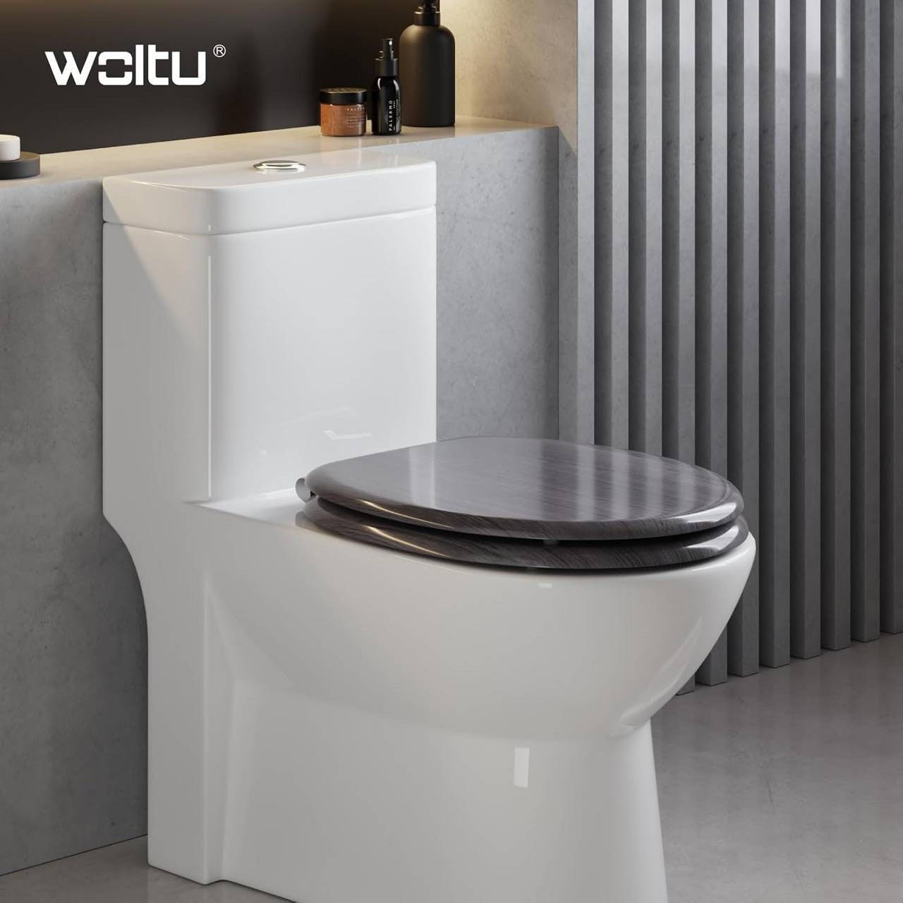 24goodz Soft-Close Toilet Seat - Durable MDF Construction - Easy Installation - MDF - For Standard Toilets - Grey Wood Pattern