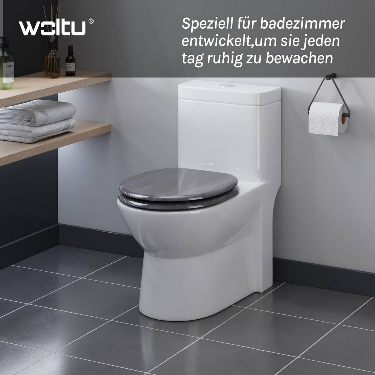 24goodz Soft-Close Toilet Seat - Durable MDF Construction - Easy Installation - MDF - For Standard Toilets - Grey Wood Pattern