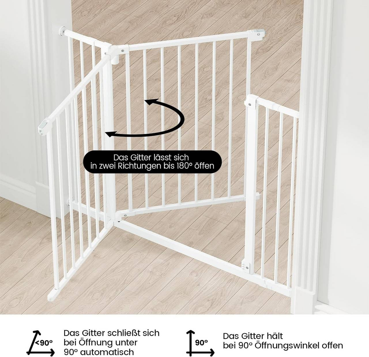 24goodz Adjustable Safety Gate - Dual Safety Mechanism - Durable Metal Frame - For Children and Pets - White