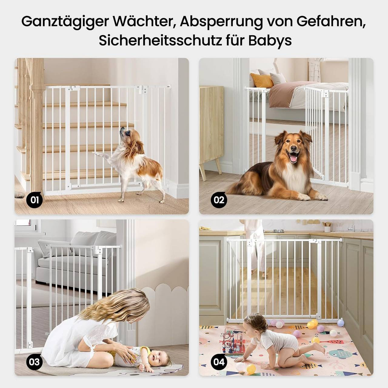 24goodz Adjustable Safety Gate - Dual Safety Mechanism - Durable Metal Frame - For Children and Pets - White