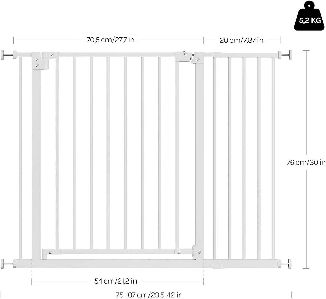 24goodz Safety Gate - Double Locking Mechanism - Self-Closing - Metal + Plastic - For Children 6-24 Months - White