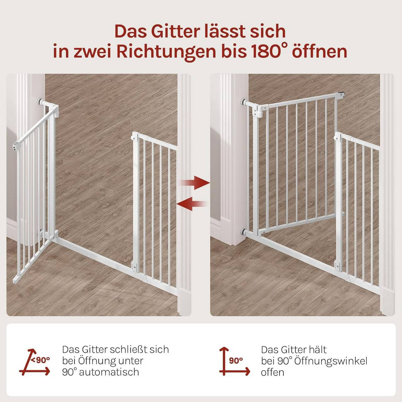 24goodz Safety Gate - Double Locking Mechanism - Self-Closing - Metal + Plastic - For Children 6-24 Months - White