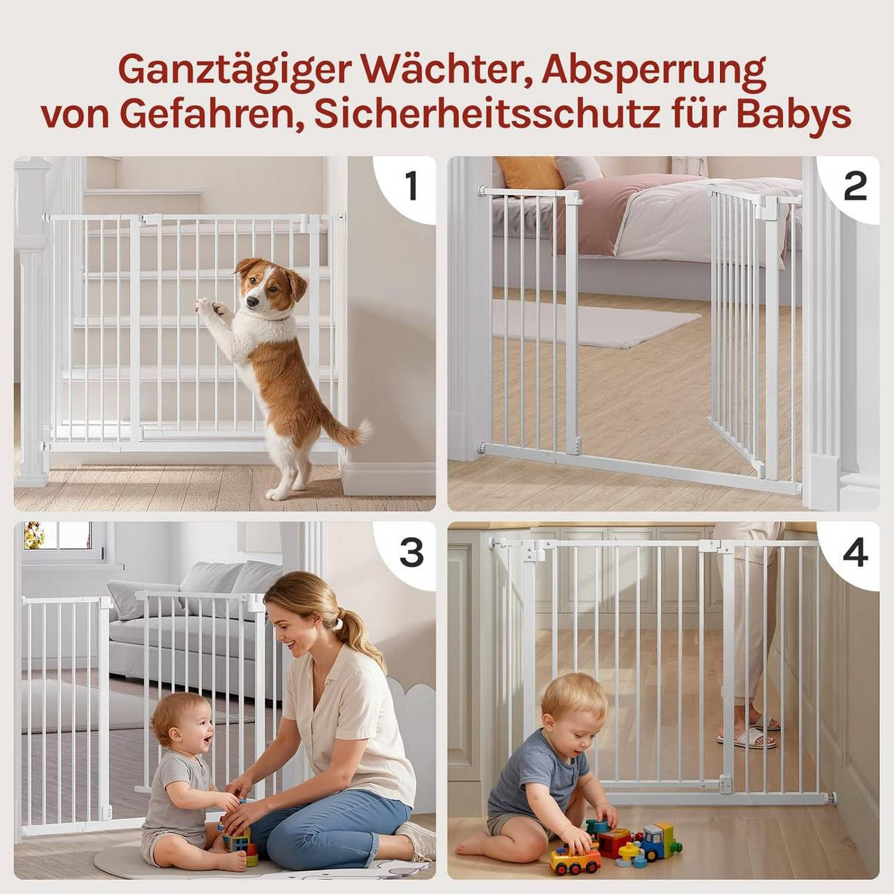 24goodz Safety Gate - Double Locking Mechanism - Self-Closing - Metal + Plastic - For Children 6-24 Months - White