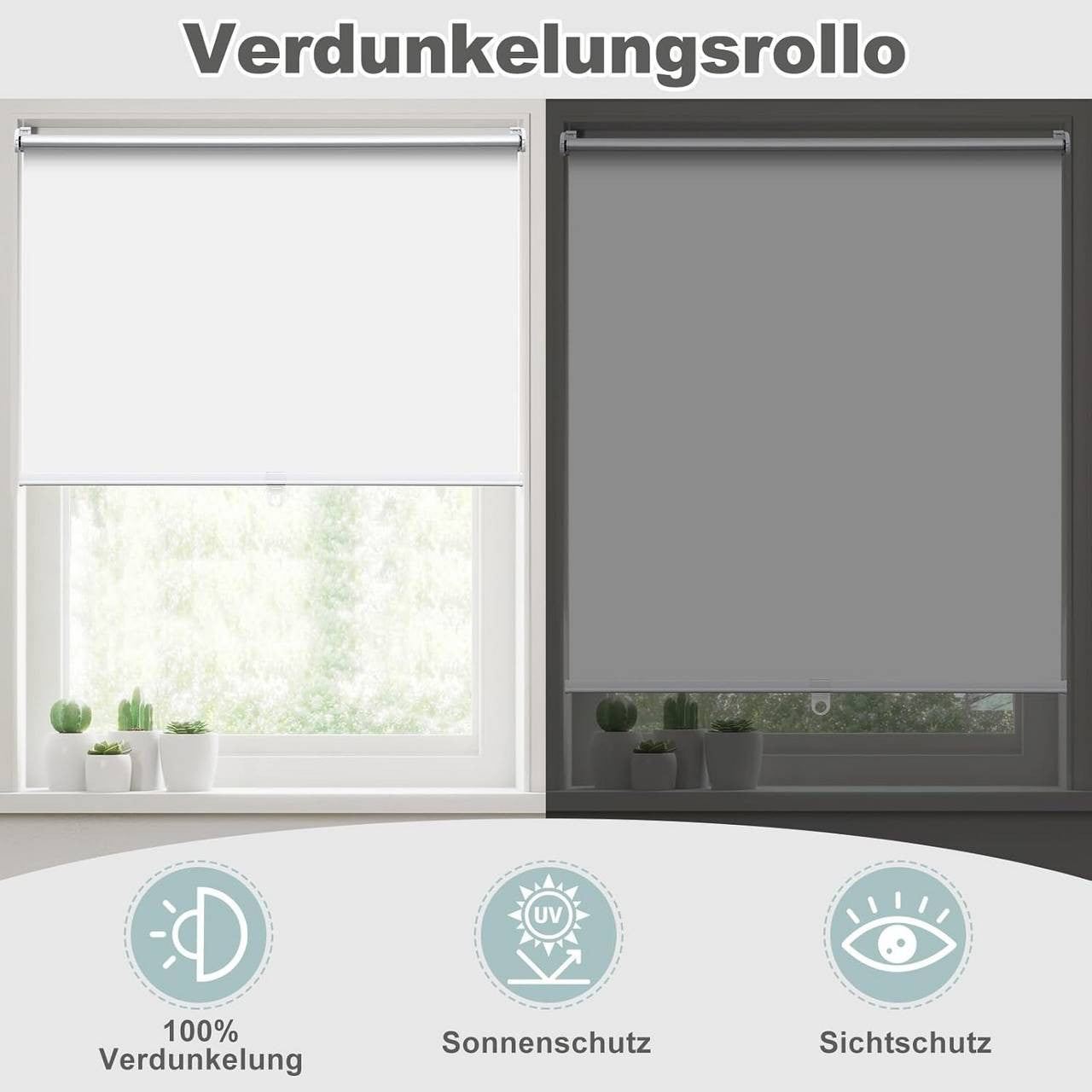 24goodz Blackout Roller Blind - Wireless and Safe Design - 200 g/m² Polyester - For Home and Office - White 50x150cm