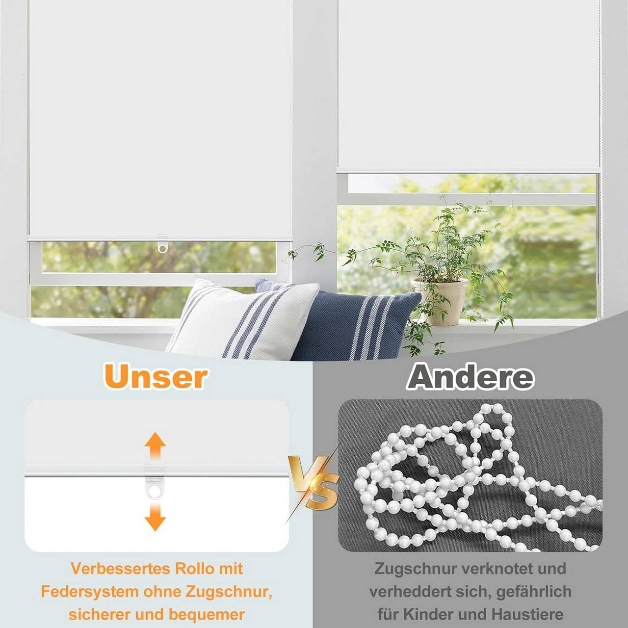24goodz Blackout Roller Blind - Wireless Design - Thermal Insulation - 200 g/m² Polyester - White - 60 x 150 cm