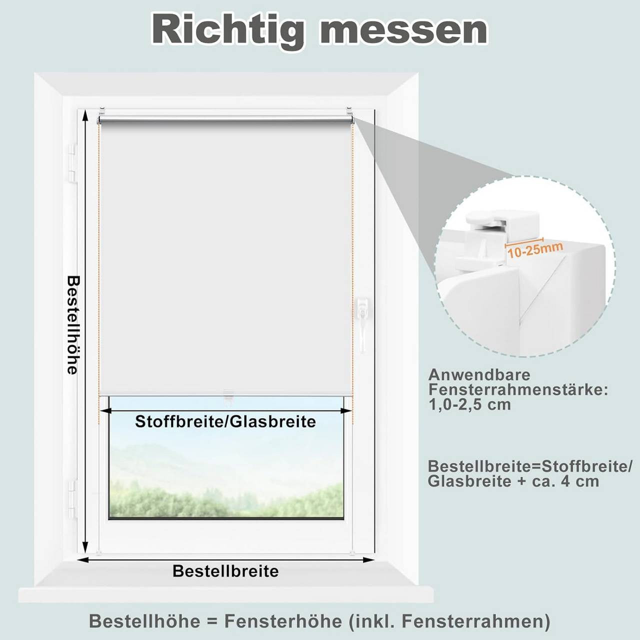 24goodz Blackout Roller Blind - Wireless Design - Thermal Insulation - 200 g/m² Polyester - White - 60 x 150 cm