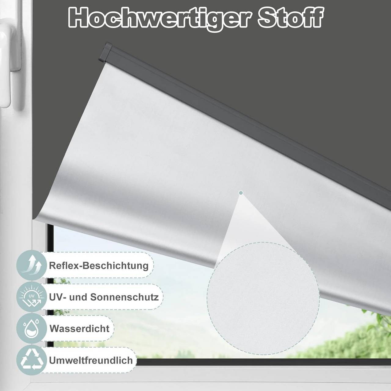 24goodz Blackout Roller Blind - Wireless Design for Safety - 200 g/m² Polyester - For Home and Office - Anthracite 90x150 cm