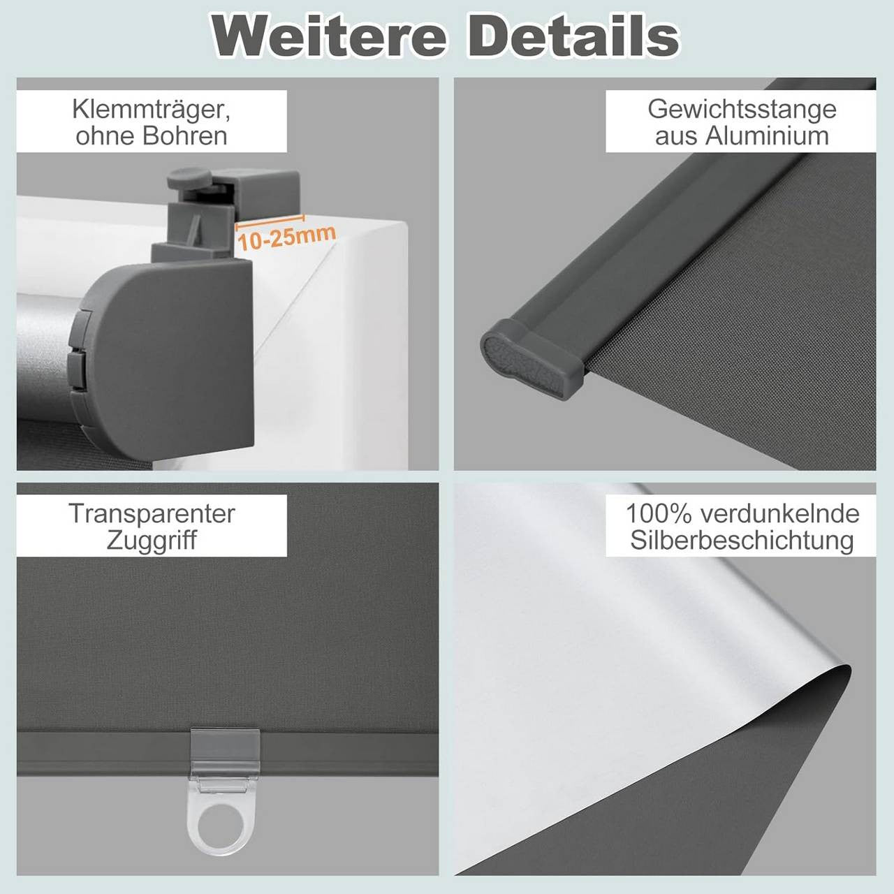 24goodz Blackout Roller Blind - Wireless Design for Easy Use - 200 g/m² Polyester - For Home and Office - Anthracite 100x150 cm