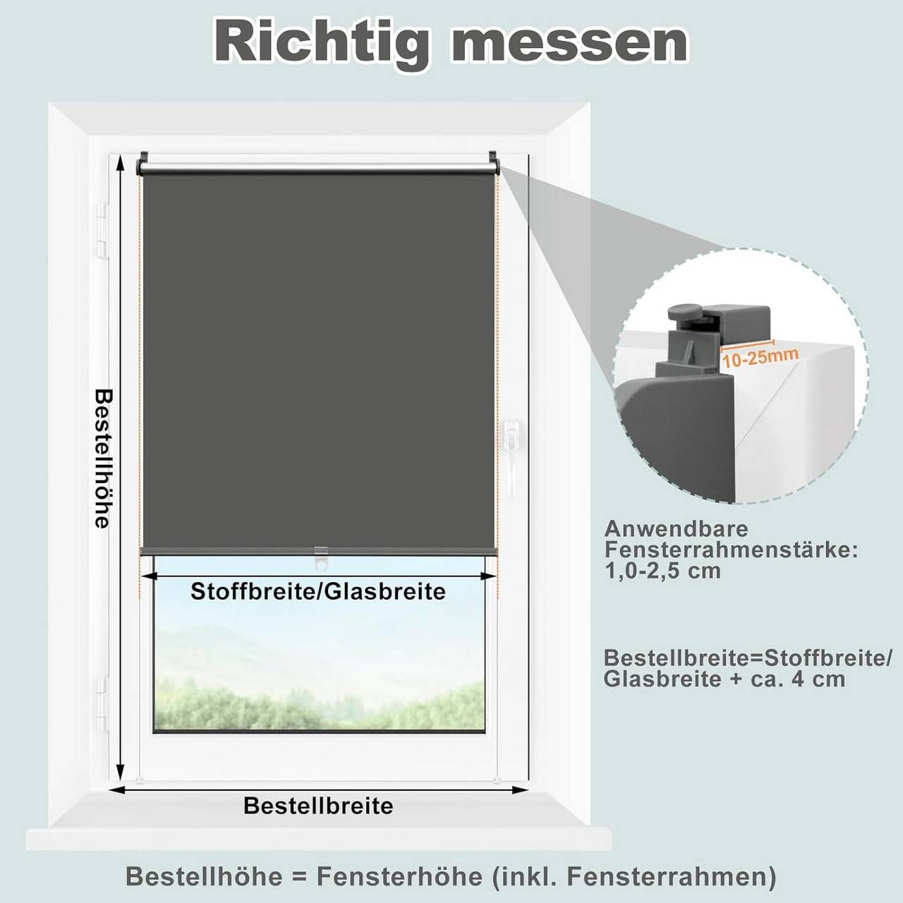 24goodz Blackout Roller Blind - Wireless Design for Easy Use - 200 g/m² Polyester - For Home and Office - Anthracite 95x150 cm
